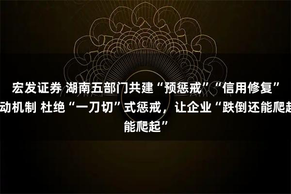 宏发证券 湖南五部门共建“预惩戒”“信用修复”联动机制 杜绝“一刀切”式惩戒，让企业“跌倒还能爬起”
